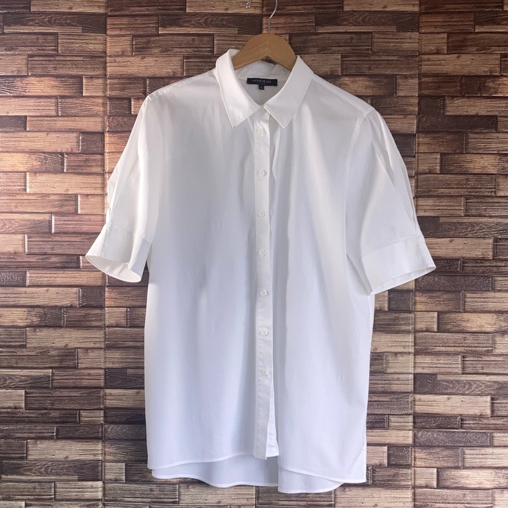 Womens Lafayette 148 White Large 3/4 Sleeve Button Down Shirt